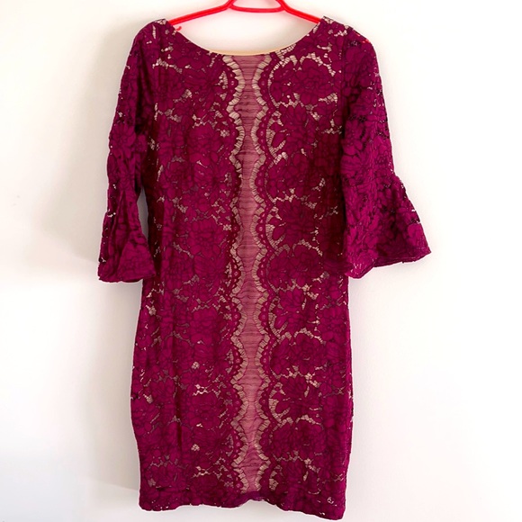 Maroon Gabby Skye Lace dress 3/4th Bell sleeve - Picture 1 of 3